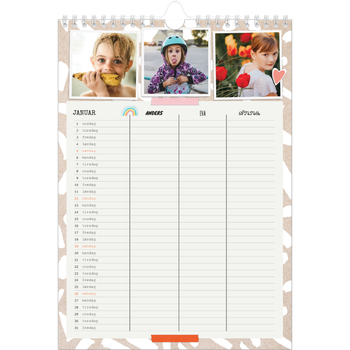 Fotokalender A4 — Rustikk planlegger - Familie på 3