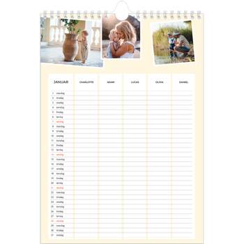 Fotokalender A4 — Moderne planlegger - Familie på 5