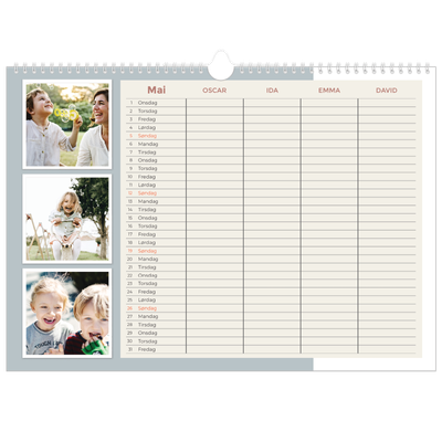 Familiekalender A3 Liggande — Familieplanlegger i jordfarger - Familie på 4 [kalender-forside]