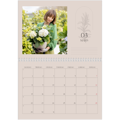 Fotokalender A4 dobbel (30 x 40 cm) — Enkel botanisk [Mars]