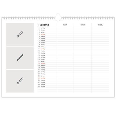 Familiekalender A3 Liggande — Design selv - Familie på 3 [Februar]