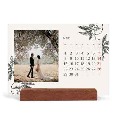 Bordkalender med trestativ - Liggende  — Blekk & blomst [Mars]