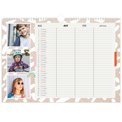 Familiekalender A3 Liggande — Rustikk planlegger - Familie på 3 [kalender-forside]