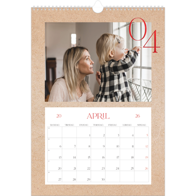 A3 Månedskalender — Røde detaljer [April]